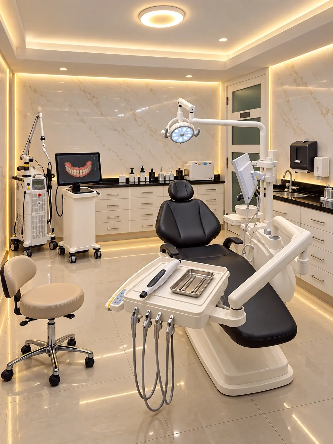 Clínica SAGA treatment room with laser dentistry technology